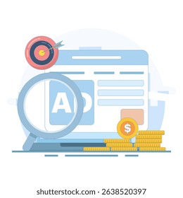 Paid Marketing Concept, PPC Campaigns increase website traffic. Digital advertising, Search marketing, PPC Advertising. PPC advertising for website promotion. Flat design illustration.