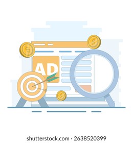 Paid Marketing Concept, PPC Campaigns increase website traffic. Digital advertising, Search marketing, PPC Advertising. PPC advertising for website promotion. Flat design illustration.