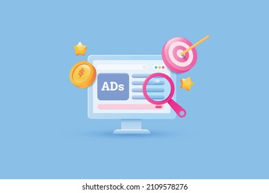 Paid marketing, PPC campaign, digital advertising, Search marketing, PPC ads - 3d concept vector illustration with icons - Shutterstock ID 2109578276