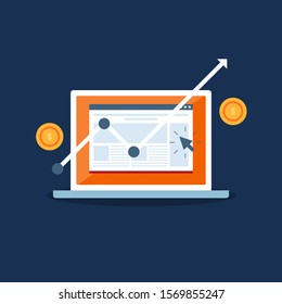 Paid marketing, PPC, Website, Content, Digital advertising icon - flat design vector illustration for website, blog and social media