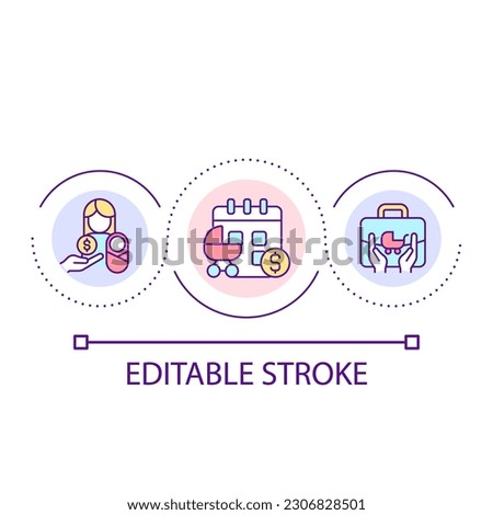 Paid maternity leave loop concept icon. Support of working mothers. Corporate program abstract idea thin line illustration. Isolated outline drawing. Editable stroke. Arial font used
