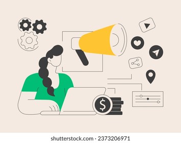 Paid media abstract concept vector illustration. Paid social media post, online publication, article, copywriting service, corporate communication, website element, menu bar abstract metaphor.