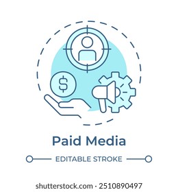 Paid media soft blue concept icon. Advertising personalization, business sponsorship. Round shape line illustration. Abstract idea. Graphic design. Easy to use in infographic, presentation