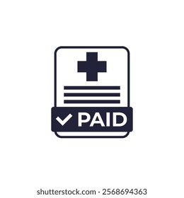 paid medical bill icon on white, vector