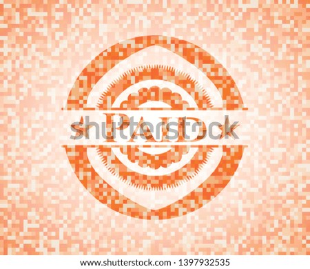 Paid orange tile background illustration. Square geometric mosaic seamless pattern with emblem inside.