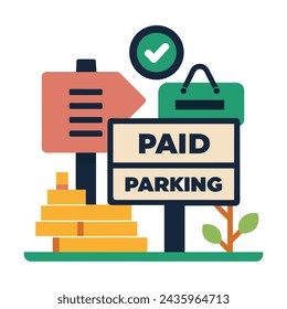 Paid parking flat vector illustration on white background