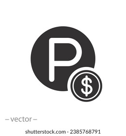 paid parking icon, private car park, flat symbol - editable stroke vector illustration