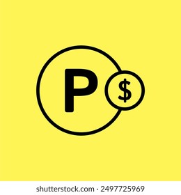 paid parking icon simple, vector isolated on yellow background. trendy and modern design	