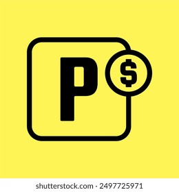 paid parking icon simple, vector isolated on yellow background. trendy and modern design	