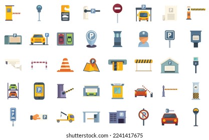 Kostenpflichtige Parksymbole setzen flache Vektorgrafik. Parktor. Garage einzeln