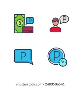 Paid parking line icon set. Parking hours and payment for parking space.  Auto ownership concept. Vector illustration for web design and apps