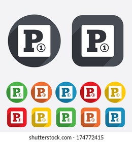 Paid parking sign icon. Car parking symbol. Circles and rounded squares 12 buttons. Vector