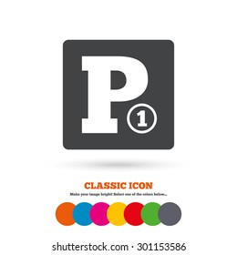 Paid parking sign icon. Car parking symbol. Classic flat icon. Colored circles. Vector