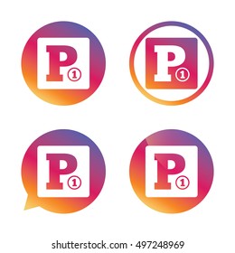 Paid parking sign icon. Car parking symbol. Gradient buttons with flat icon. Speech bubble sign. Vector