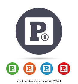 Paid parking sign icon. Car parking symbol. Round colourful buttons with flat icons. Vector