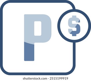 paid parking vector icon, transparent background. replaceable blue color design