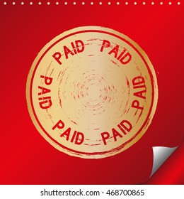 PAID. Rubber Stamp with gold color have porous and rough on red paper. For make a mark or design your product using a stamp or seal. Easy to change color.