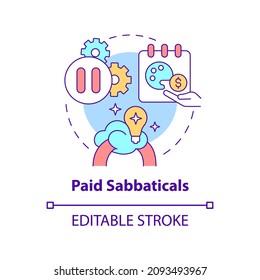 Paid Sabbaticals Concept Icon. Work Time Off For Personal Reasons. Vacation Abstract Idea Thin Line Illustration. Isolated Outline Drawing. Editable Stroke. Roboto-Medium, Myriad Pro-Bold Fonts Used