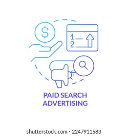 Paid search advertising blue gradient concept icon. Type of digital advertisement abstract idea thin line illustration. Build brand awareness. Isolated outline drawing. Myriad Pro-Bold font used