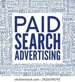 Paid Search Advertising word cloud conceptual design isolated on white background.