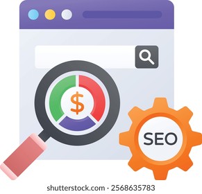 Paid Search Engine optimization concept, Website Getting indexed with Money vector color design, Web hosting service Symbol, Computing machines Sign, Internet Application Management stock illustration