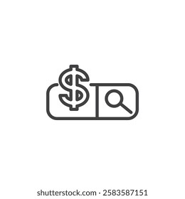 Paid Search line icon. linear style sign for mobile concept and web design. A search bar with a dollar sign outline vector icon. Pay Per Click symbol, logo illustration. Vector graphics