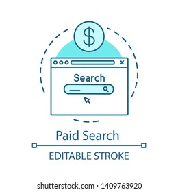 Paid search turquoise concept icon. Pay per click advertising, sponsored listing SEM idea thin line illustration. Digital marketing strategy vector isolated outline drawing. Editable stroke