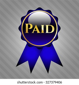 Paid shiny ribbon, badge or emblem; blue color