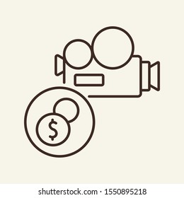 Paid shooting line icon. Television, multimedia, leisure. Cinema business concept. Vector illustration can be used for topics like cinematography, entertainment, leisure