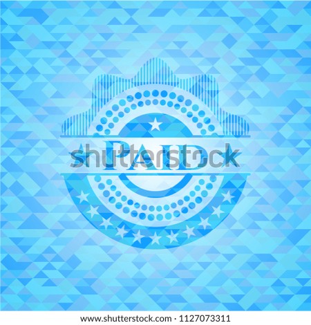 Paid sky blue emblem with triangle mosaic background