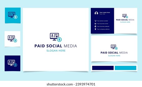 Paid social media logo design with editable slogan. Branding book and business card template.