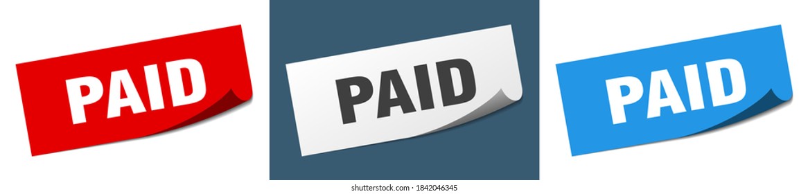 Paid Sticker Set. Paid Paper Peeler Sign