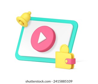 Paid subscription making money via internet online channel video broadcasting 3d icon realistic vector illustration. Blog vlog community membership content marketing payment subscribe platform