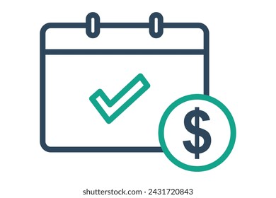 Paid time off icon. calendar with check mark and clock. representing vacation days and work-life balance. line icon style. element illustration.