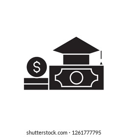 Paid tuition black vector concept icon. Paid tuition flat illustration, sign