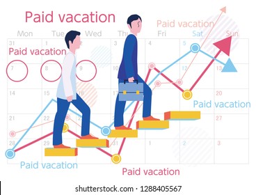 Paid vacation schedule of temporary staff and step-up graph - Flat design concept illustration