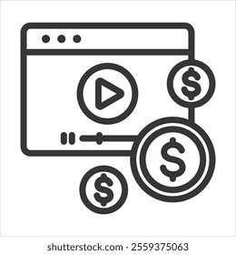 Paid Video Outline Icon Vector Illustration