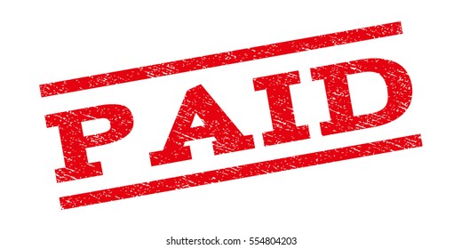 Paid watermark stamp. Text caption between parallel lines with grunge design style. Rubber seal stamp with dirty texture. Vector red color ink imprint on a white background.