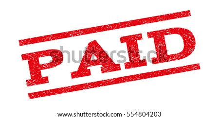 Paid watermark stamp. Text caption between parallel lines with grunge design style. Rubber seal stamp with dirty texture. Vector red color ink imprint on a white background.