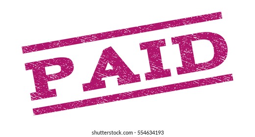 Paid watermark stamp. Text tag between parallel lines with grunge design style. Rubber seal stamp with dust texture. Vector purple color ink imprint on a white background.