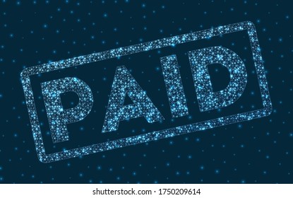Paid word in digital style. Glowing geometric Paid badge. Elegant vector illustration.