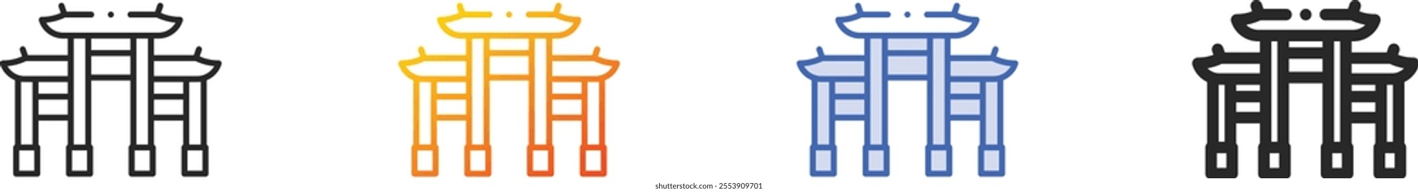paifang icon.Thin Linear, Gradient, Blue Stroke and bold Style Design Isolated On White Background