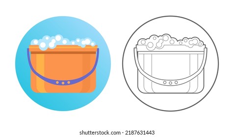 Pail icon. Cleaning equipment, tools and chemistry. Colorful and outlined icon in circle. Vector illustration isolated on white.
