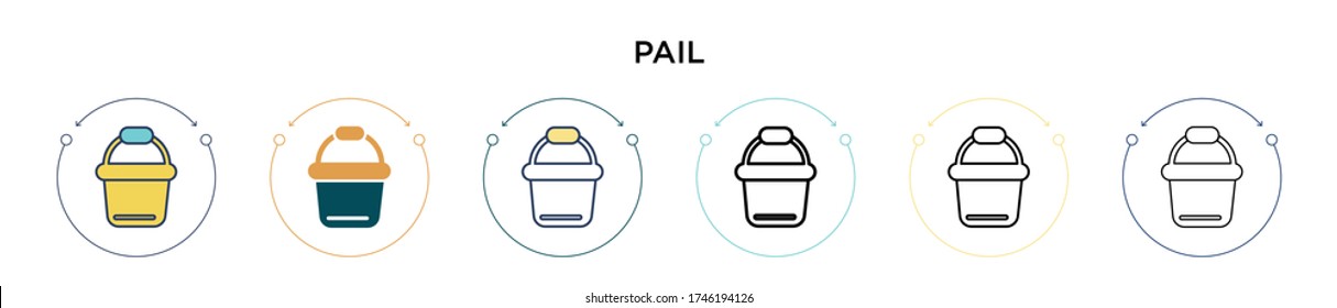 Pail icon in filled, thin line, outline and stroke style. Vector illustration of two colored and black pail vector icons designs can be used for mobile, ui, web