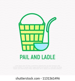 Pail and ladle thin line icon. Modern vector illustration,