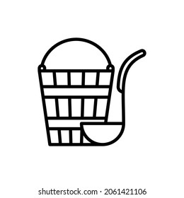 Pail and ladle thin line icon. Sauna room. Modern vector illustration.