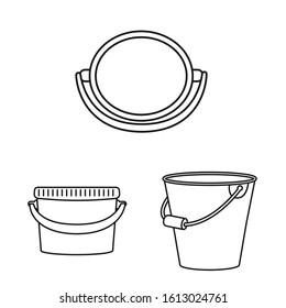 Pail of metallic vector outline icon set.Vector isolated illustration bucket for household.Icon set of pail.