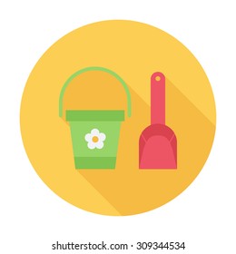 Pail and shovel icon. Flat vector related icon with long shadow for web and mobile applications. It can be used as - logo, pictogram, icon, infographic element. Vector Illustration.