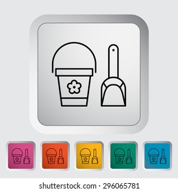 Pail and shovel thin line flat vector related icon set for web and mobile applications. It can be used as - logo, pictogram, icon, infographic element. Vector Illustration. 