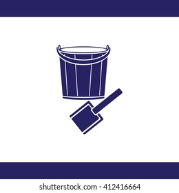 Pail and shovel toys vector icon